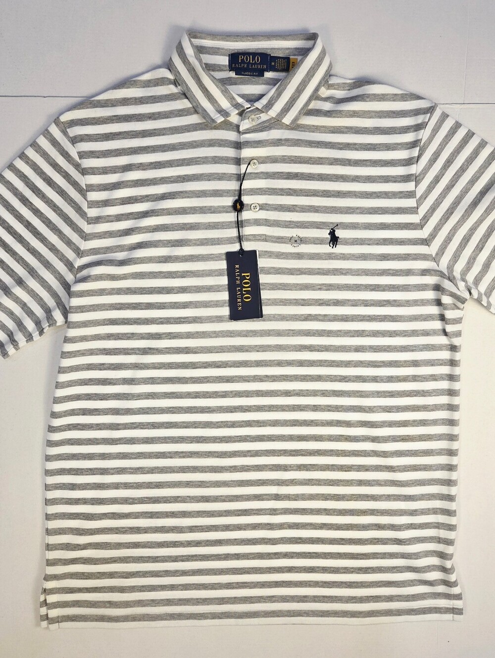 Polo by Ralph Lauren Men's Gray & White Striped Polo Shirt
